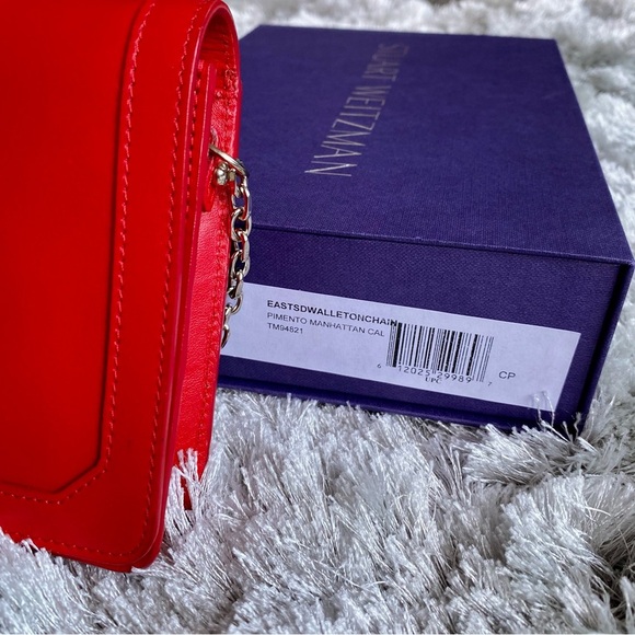 Stuart Weitzman NIB Red Leather Chain Crossbody - Picture 12 of 14